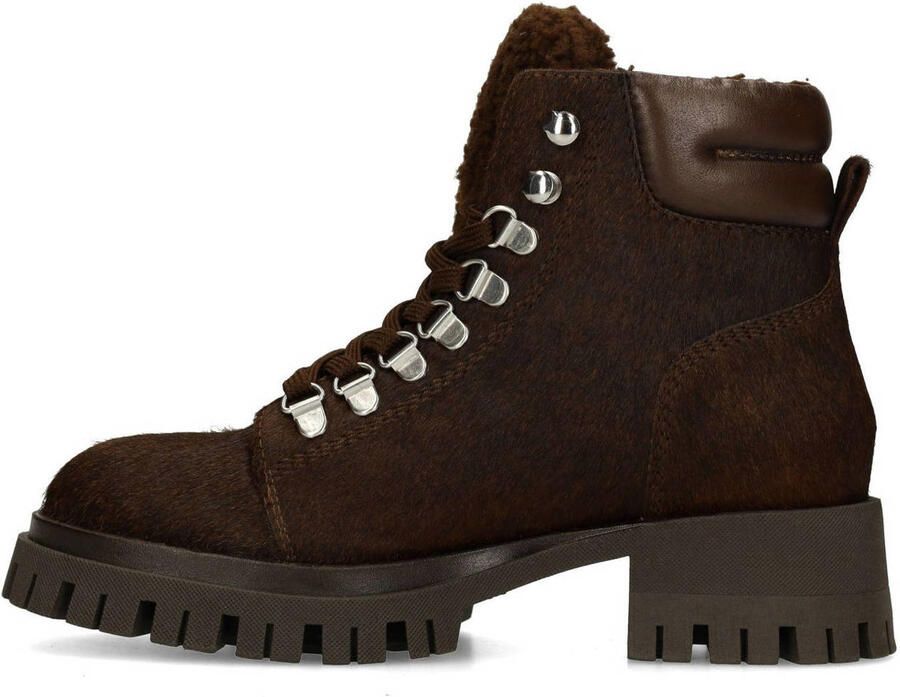 Sacha gevoerde leren veterboots met ponyhair donkerbruin - Foto 3