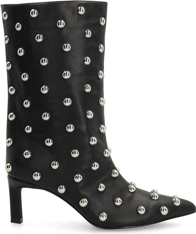 Sacha Dames Zwarte enkellaarsjes met zilverkleurige studs