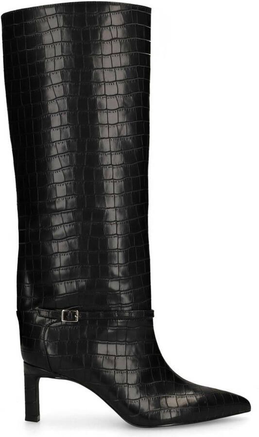 Sacha Dames Zwarte hoge croco laarzen met hak