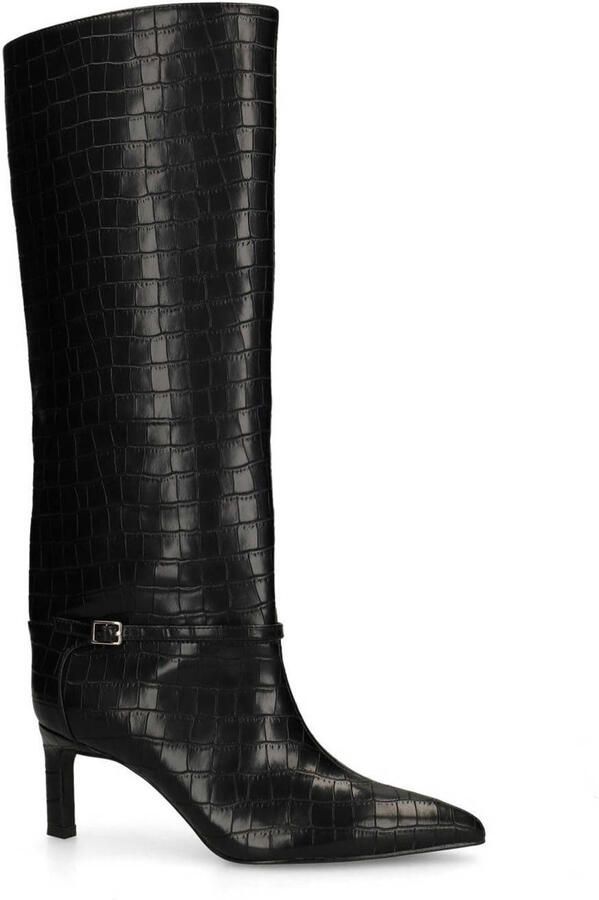 Sacha Dames Zwarte hoge croco laarzen met hak