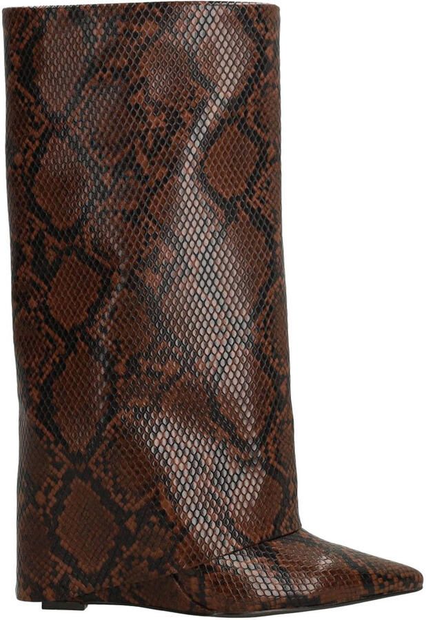Sacha hoge laarzen met flap en slangenprint bruin