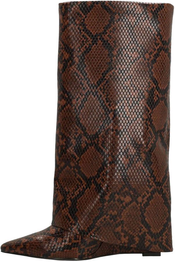 Sacha hoge laarzen met flap en slangenprint bruin
