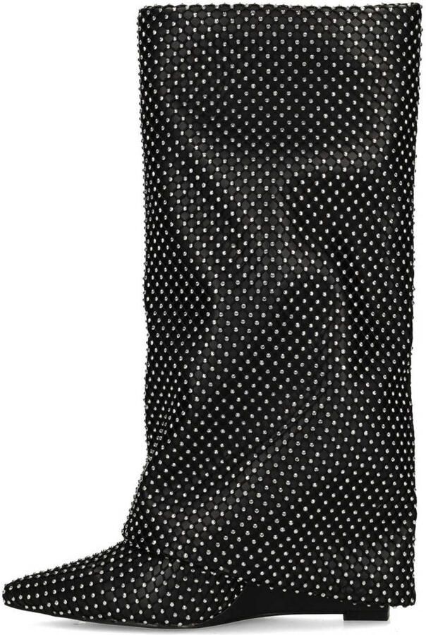 Sacha hoge laarzen met flap en strass zwart