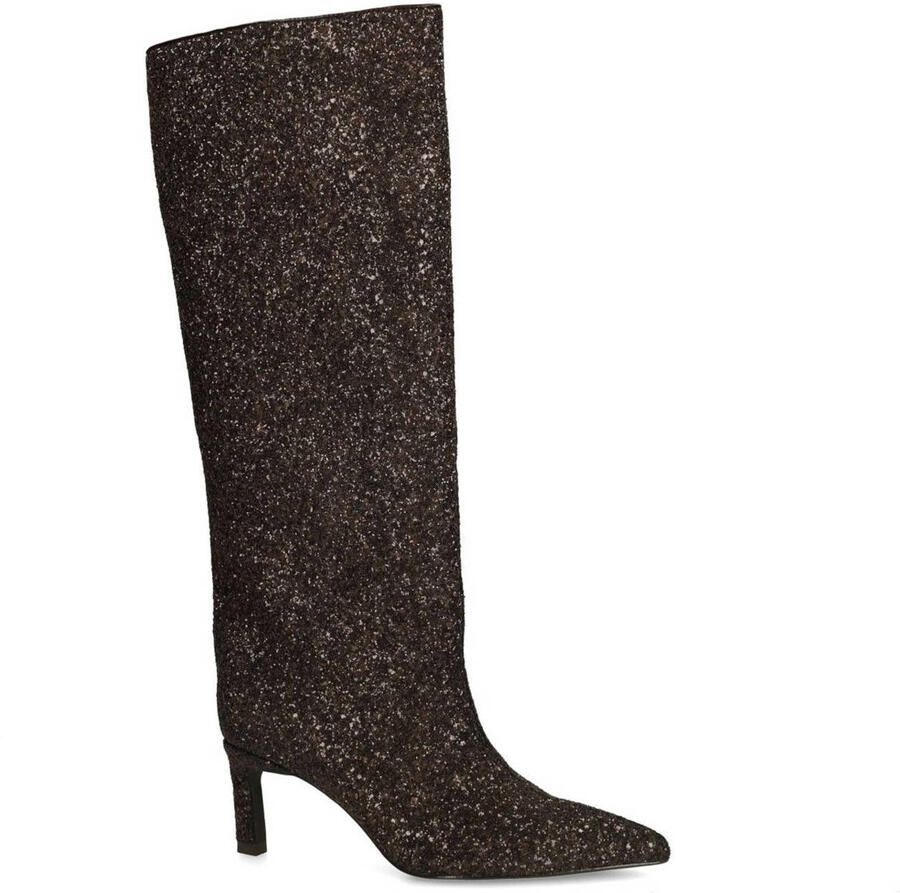 Sacha Dames Bruine hoge glitter laarzen met hak