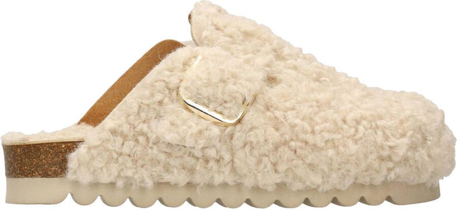 Sacha Dames Beige teddy clogs met gesp