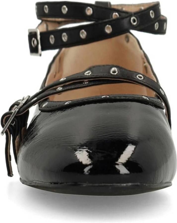 Sacha Dames Zwarte lak ballerina's met studs en bandjes