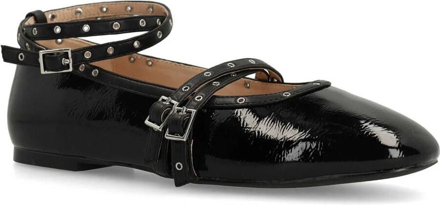 Sacha Dames Zwarte lak ballerina's met studs en bandjes