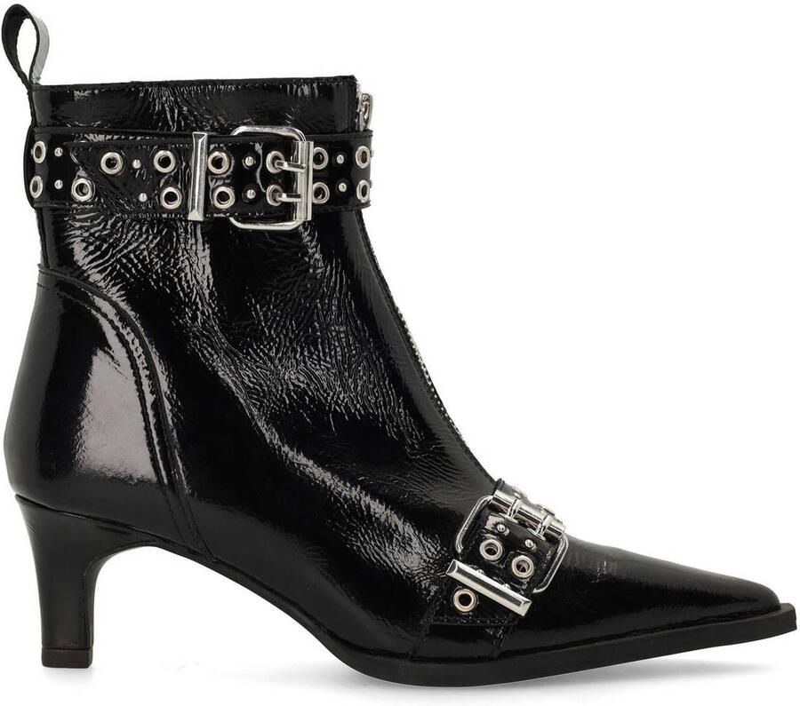 Sacha Dames Zwarte lak leren enkellaarsjes met buckles