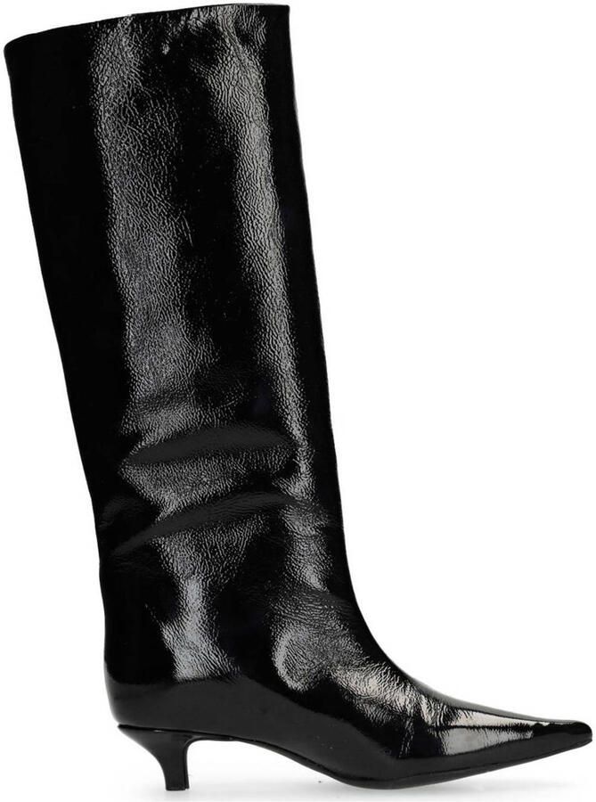 Sacha Dames Zwarte hoge lakleren laarzen met kitten heel