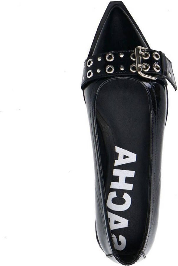 Sacha Dames Zwarte leren buckle ballerina's