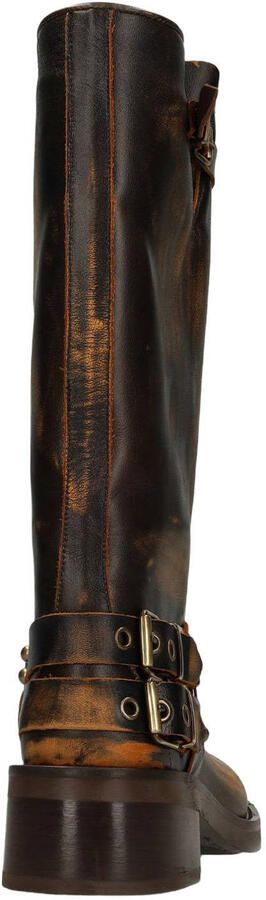 Sacha Dames Brownwashed buckle biker boots