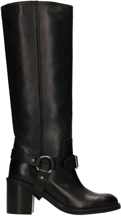Sacha leren bikerboots met blokhak zwart