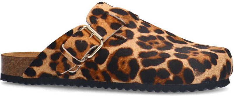 Sacha leren clogs met panterprint cognac - Foto 3