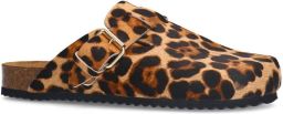 Sacha leren clogs met panterprint cognac