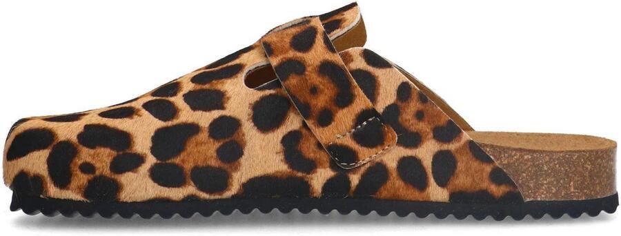 Sacha leren clogs met panterprint cognac - Foto 3
