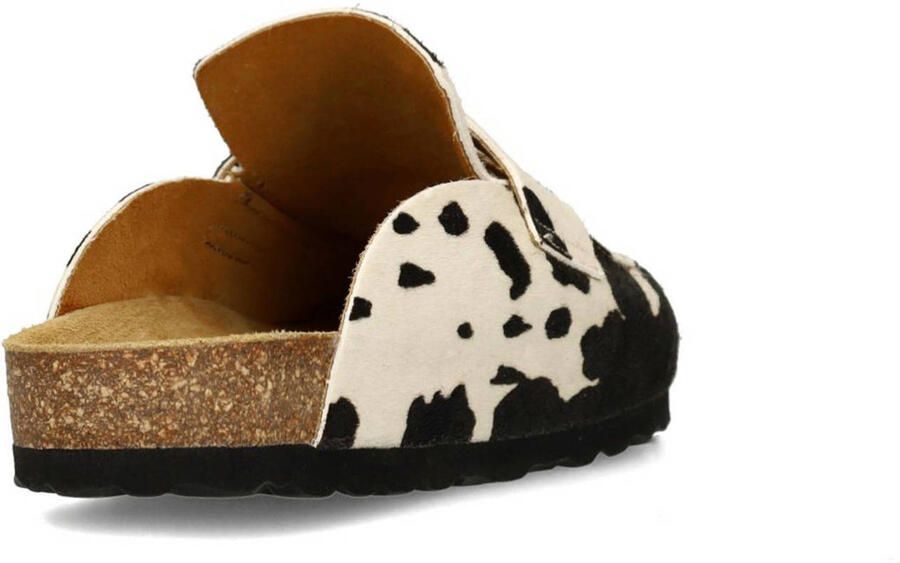 Sacha leren clogs met ponyhair en koeienprint zwart ecru - Foto 3