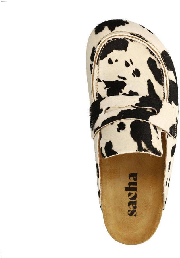 Sacha leren clogs met ponyhair en koeienprint zwart ecru - Foto 2