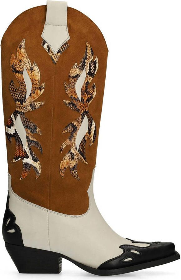 Sacha Dames Cognac leren cowboylaarzen met sierstiksels