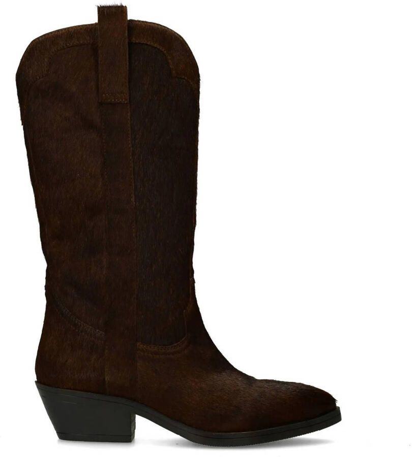 Sacha leren cowboylaarzen met ponyhair donkerbruin