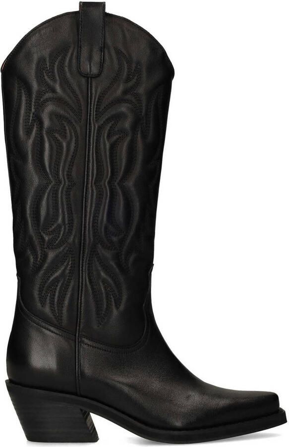 Sacha Dames Zwarte leren cowboylaarzen met stiksels