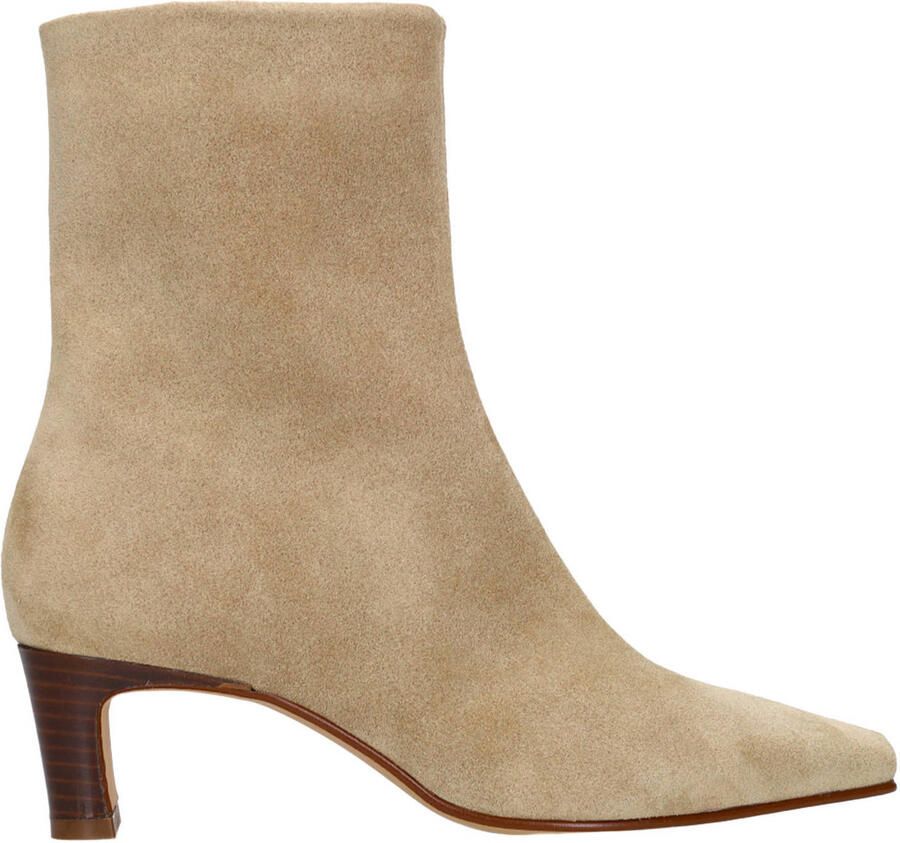 Sacha Dames Beige suède enkellaarsjes met hak