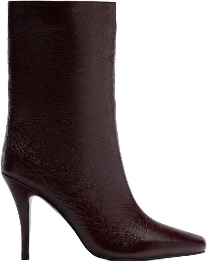 Sacha Dames Burgundy leren enkellaarsjes met naaldhak