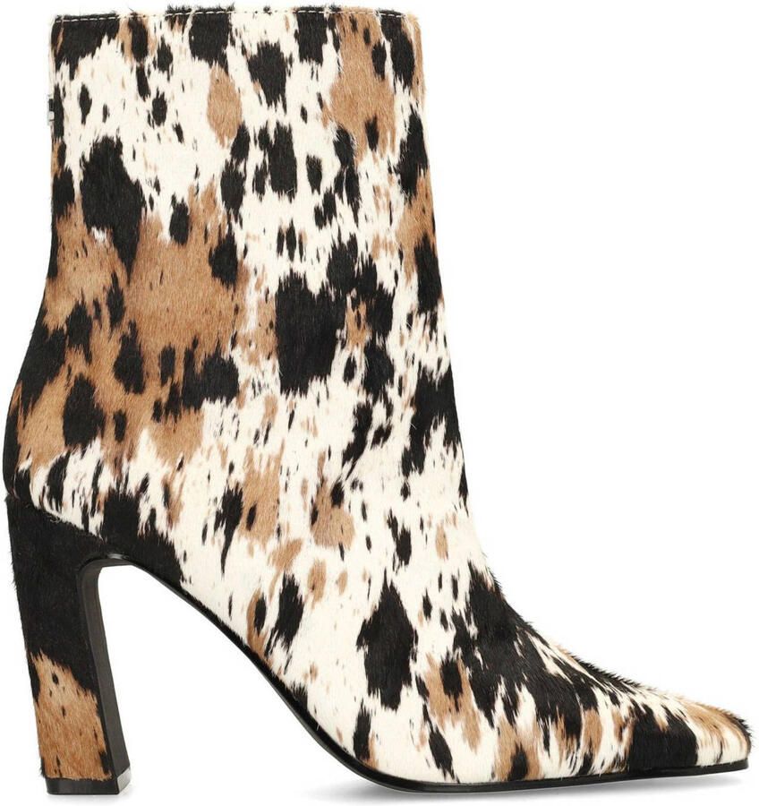 Sacha leren enkellaarzen met ponyhair en koeienprint ecru bruin zwart