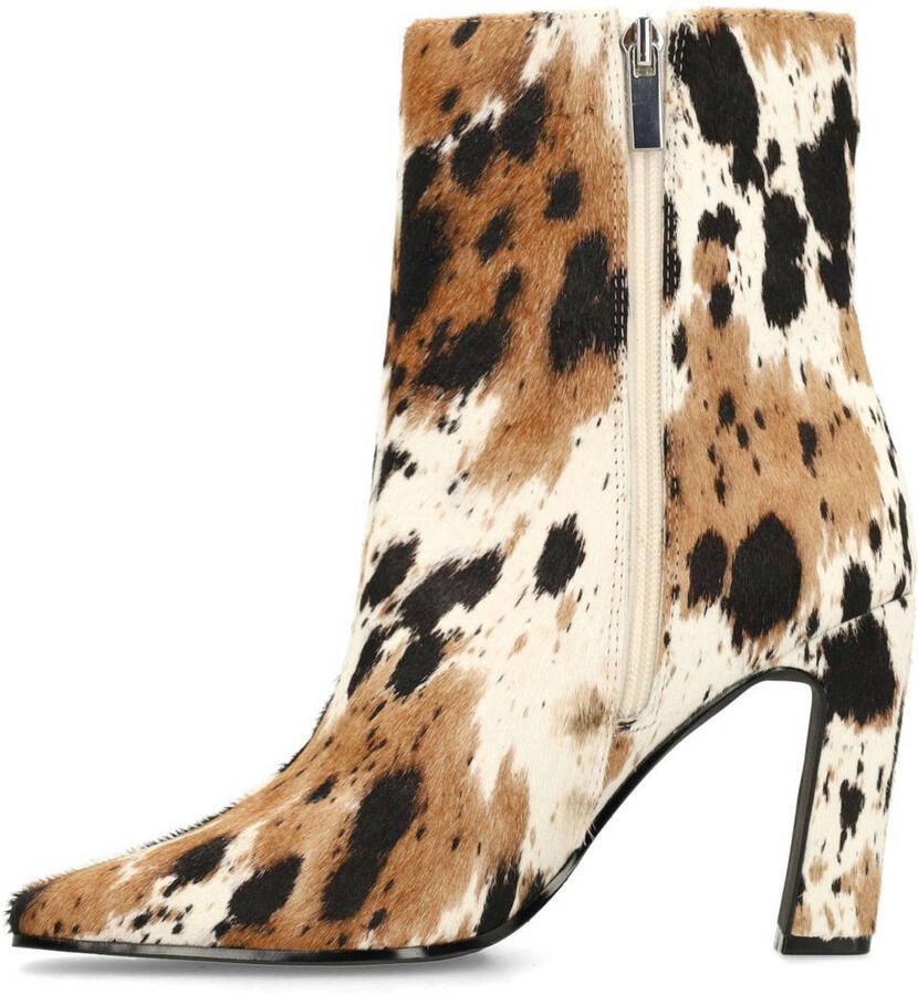 Sacha leren enkellaarzen met ponyhair en koeienprint ecru bruin zwart