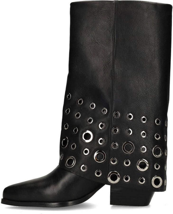 Sacha leren halfhoge laarzen met flap en eyelets zwart