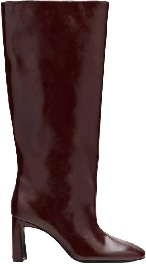 Sacha Dames Burgundy leren hoge laarzen met hak