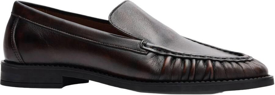 Sacha Dames Brownwashed leren loafers met rimpel design