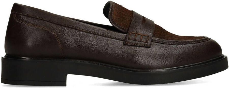 Sacha Dames Bruine leren loafers met pony hair