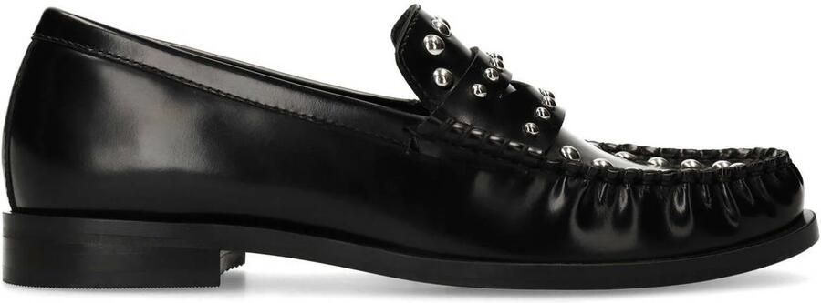 Sacha Dames Zwarte leren loafers met zilverkleurige studs