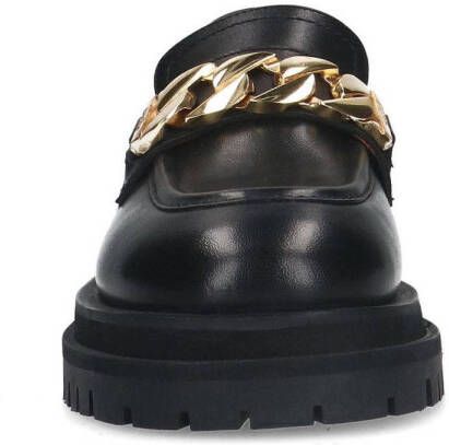 Sacha Dames Zwarte chunky loafers met goudkleurige chain - Foto 4