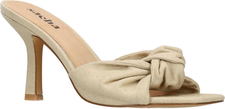 Sacha Dames Beige muiltjes met hak en knoop detail