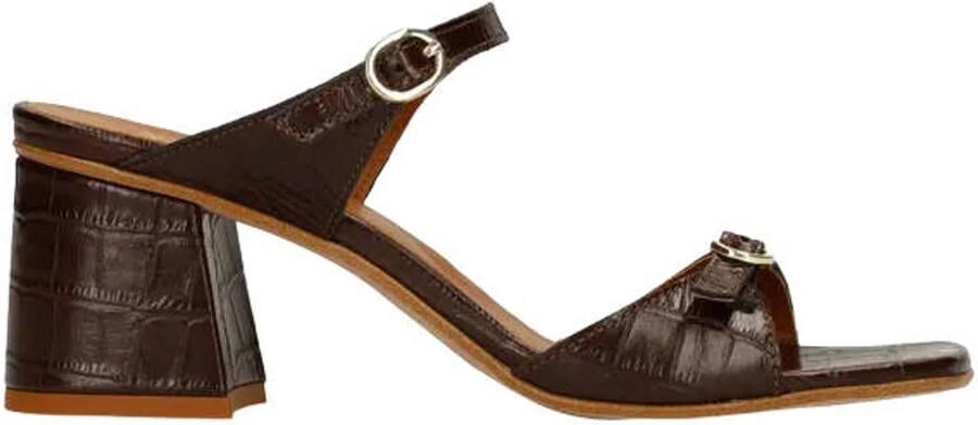 Sacha Dames Bruine croco leren sandalen met hak