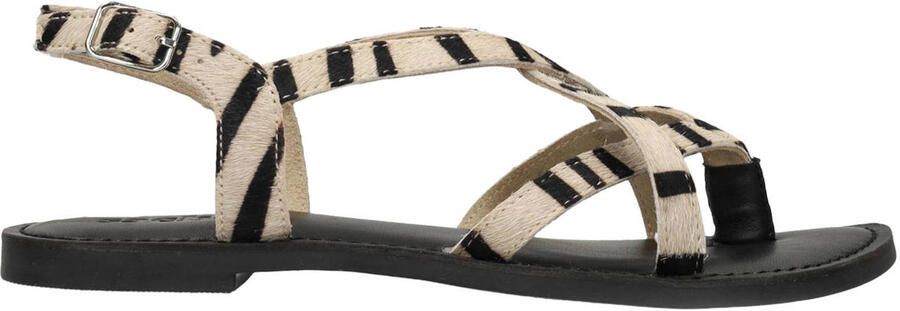 Sacha leren sandalen met zebraprint ecru zwart
