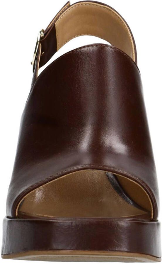 Sacha Dames Donkerbruine leren sandalen met hak en gesp