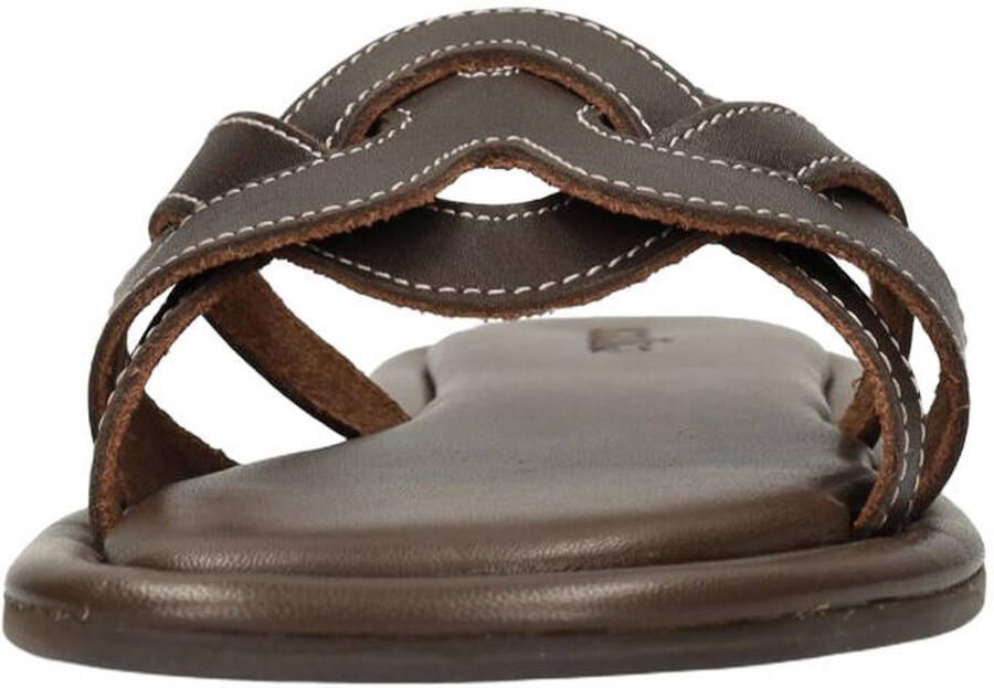 Sacha leren slippers met contrast stiksels bruin - Foto 2