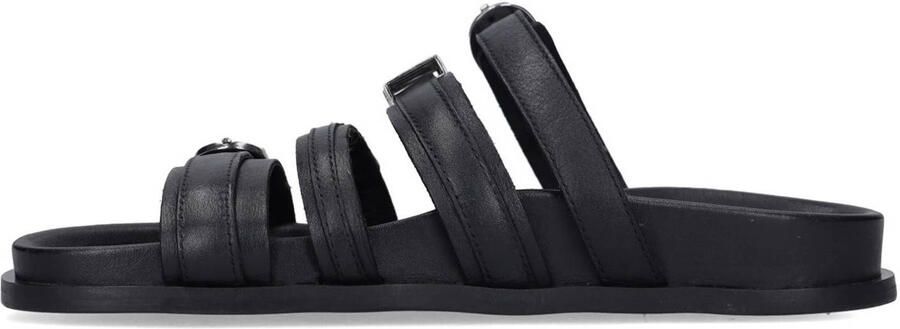 Sacha Dames Zwarte leren slippers met buckles - Foto 3