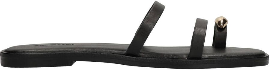 Sacha Dames Zwarte leren slippers met goudkleurig detail