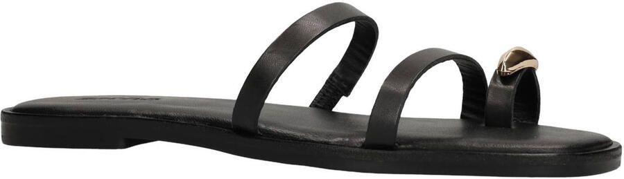 Sacha Dames Zwarte leren slippers met goudkleurig detail - Foto 2