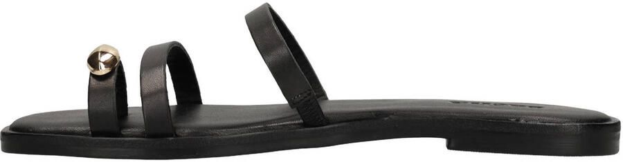 Sacha Dames Zwarte leren slippers met goudkleurig detail - Foto 3