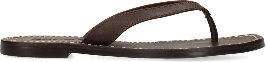 Sacha Dames Bruine leren teenslippers