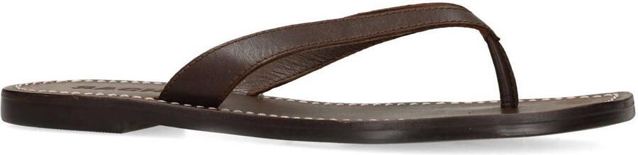 Sacha Dames Bruine leren teenslippers - Foto 3