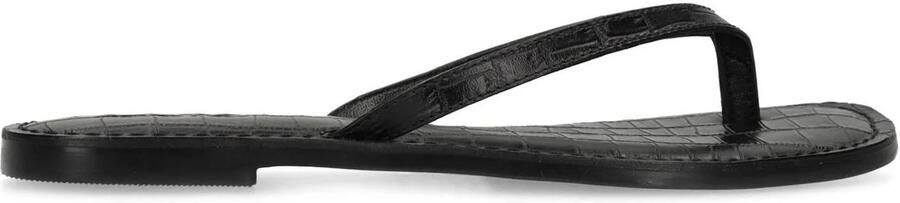 Sacha Dames Zwarte leren croco teenslippers