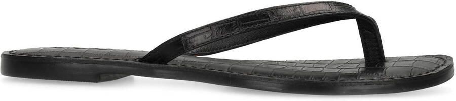 Sacha Dames Zwarte leren croco teenslippers - Foto 3