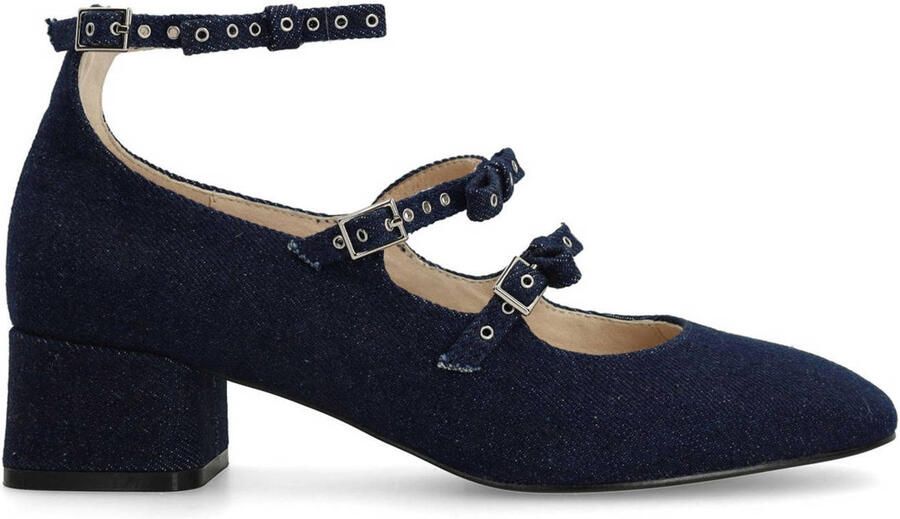 Sacha Dames Donkerblauwe denim Mary Jane's