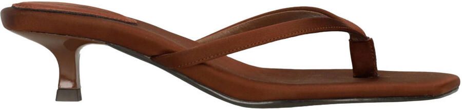 Sacha Dames Bruine satijnen slippers met hak