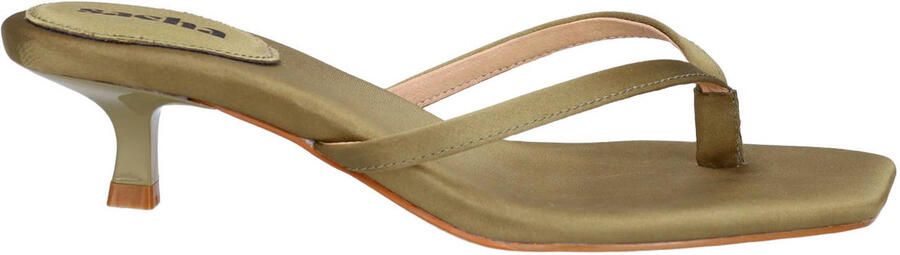 Sacha Dames Groene satijnen slippers met hak